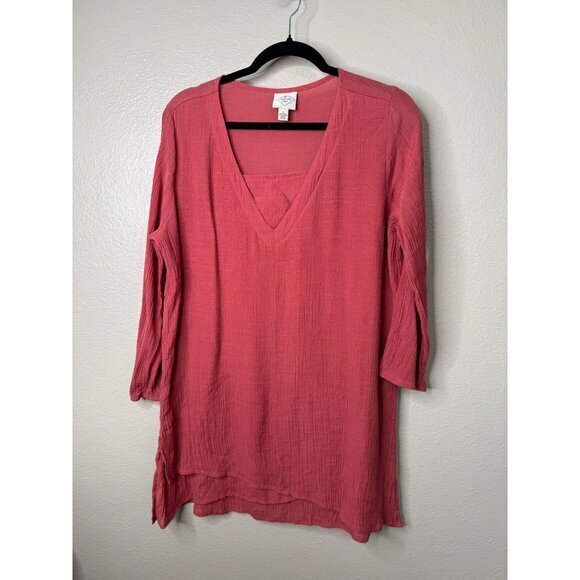 St Johns Bay Women's Rust Blouse Size‎ L 3/4 sleeve v-neck pullover - Picture 2 of 5